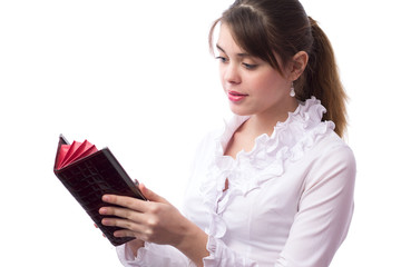 beautiful smiling girl with a purse in her hands