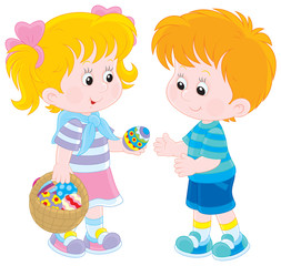 Girl and boy on Easter Day
