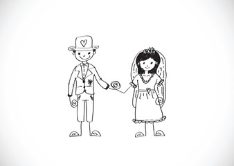 Cartoon wedding hand drawn wedding couple