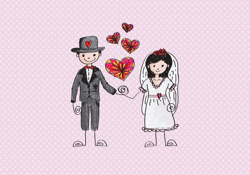 Cartoon wedding hand drawn wedding couple