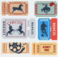 Set: tickets admit one in different styles.
