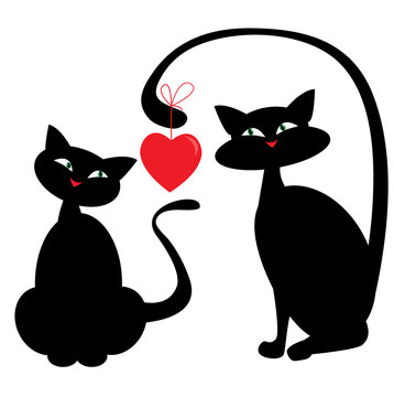 Two cats and red heart