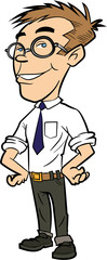 Cartoon young office worker with glasses. Isolated
