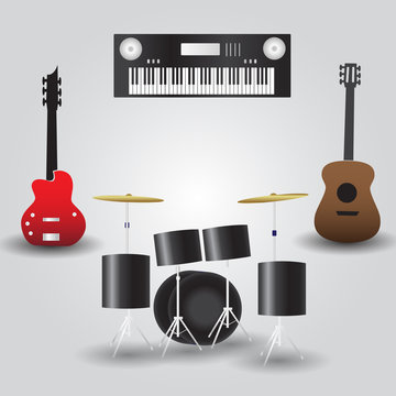guitars, drums and keyboard music instruments eps10