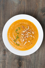 carrot soup with almonds, top view