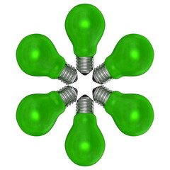Green light bulbs arranged in radial pattern