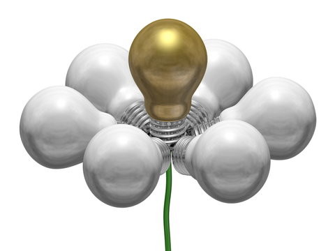 Flower of white and golden light bulbs on green wire