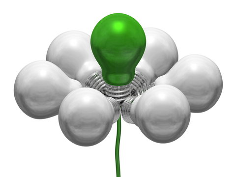Flower of white and green light bulbs on green wire