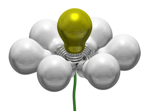 Flower of white and yellow light bulbs on green wire