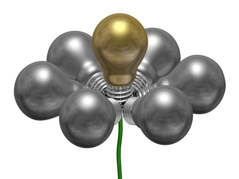 Flower of silver and golden light bulbs on green wire