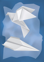 Origami  airplane dove