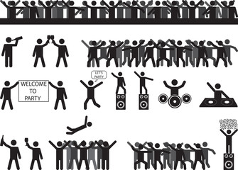 Party people silhouettes illustrated on white