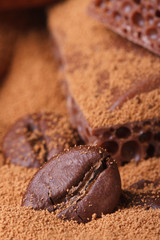 Coffee bean close-up in the ground coffee