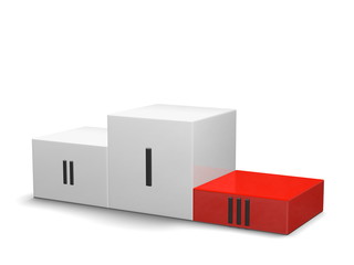 Sports victory podium with red third cube and Roman numerals