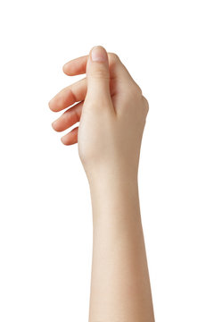 female teen hand to hold something from above