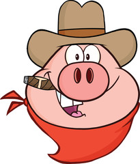 Cowboy Pig Head Cartoon Character