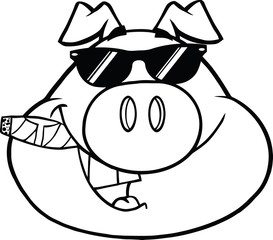Black And White Businessman Pig Head With Sunglasses And Cigar