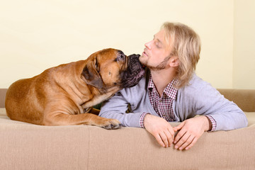 man with big dog