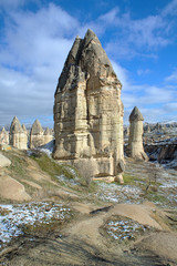 Fototapeta na wymiar Stone columns in Gorcelid Valley in Cappadocia, Turkey