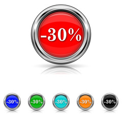 30 percent discount icon - six colours set