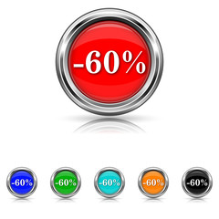 60 percent discount icon - six colours set