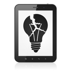Finance concept: Light Bulb on tablet pc computer