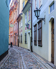 Narrow street. In 2014, Riga it is European capital of culture