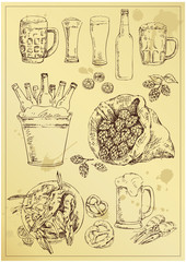 hand drawing beer set