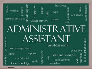 Administrative Assistant Word Cloud Concept on a Blackboard