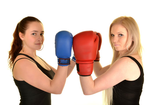 Sport Training Of Two Boxing Young Woman