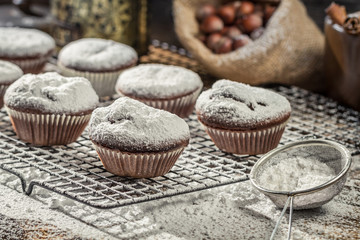 vanilla muffins decorated with icing sugar