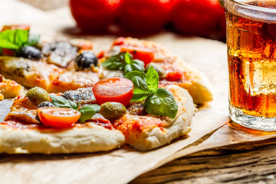 Freshly Baked Pizza And Served With Cold Drink