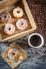 Fresh donuts to take away with coffee