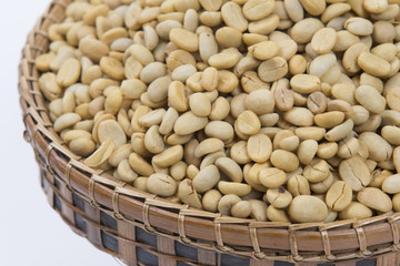 Coffee beans on wicker Basket.