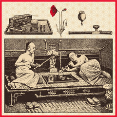 chinese opium smokers - obrazy, fototapety, plakaty