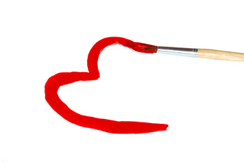 Heart shape drawn brush with red paint