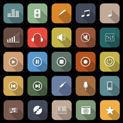 Music flat icons with long shadow