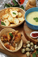 corn soup and garlic bread