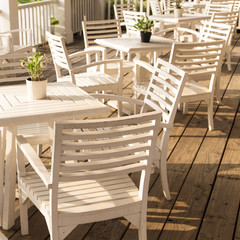 Fototapeta na wymiar Table and chairs in restaurant