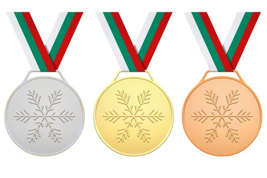 Medals with white green red ribbon for Winter games