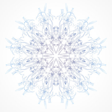 Vector snowflake flowers of lilies on a white background
