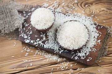 Raw basmati rice, above view, horizontal shot
