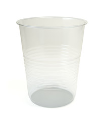 Transparent disposable plastic cup isolated on white