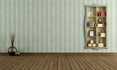 Vintage room with old bookcase