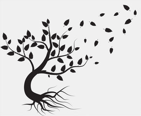 whole black tree with roots isolated white background vector