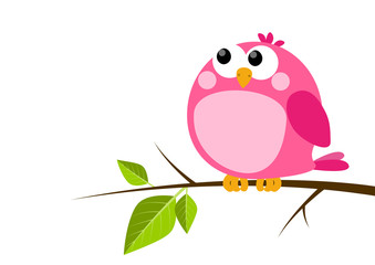 Cute pink bird on spring branch