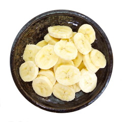 fresh slices banana on white background