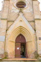 Old opened vintage door in church