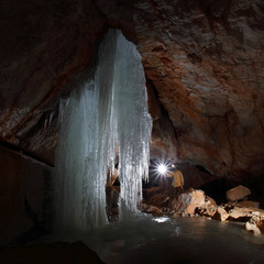 Caver in  Dachstein Mammut Cave.