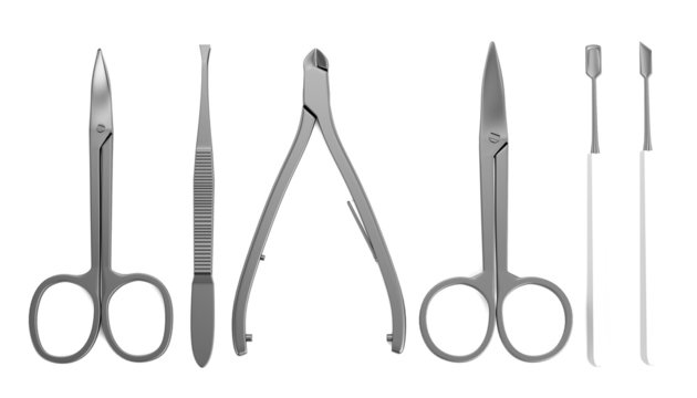 realistic 3d render of manicure tools